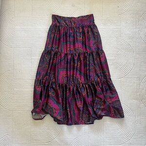 Free People XL Moonbeam Tiered Maxi Skirt in Paisley Orange Green Flowy